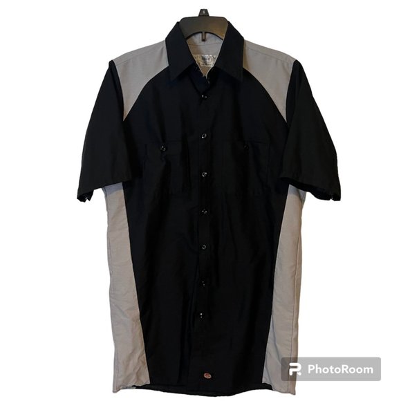 Red Kap Button Up Shirt Mens Medium Short Sleeve Black Gray Retro - Picture 1 of 11